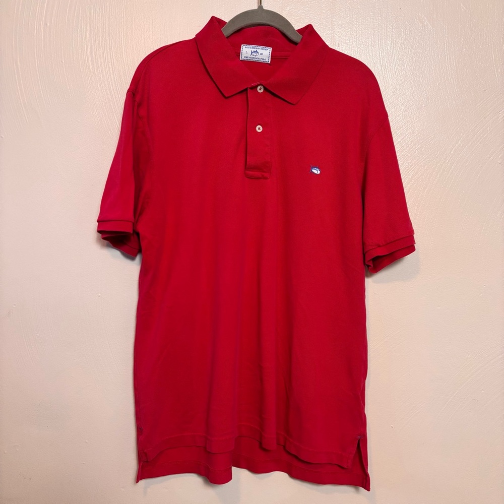 Southern Tide Mens Polo Skipjack‎ Polo Collared Red Blue HOLE Large 40